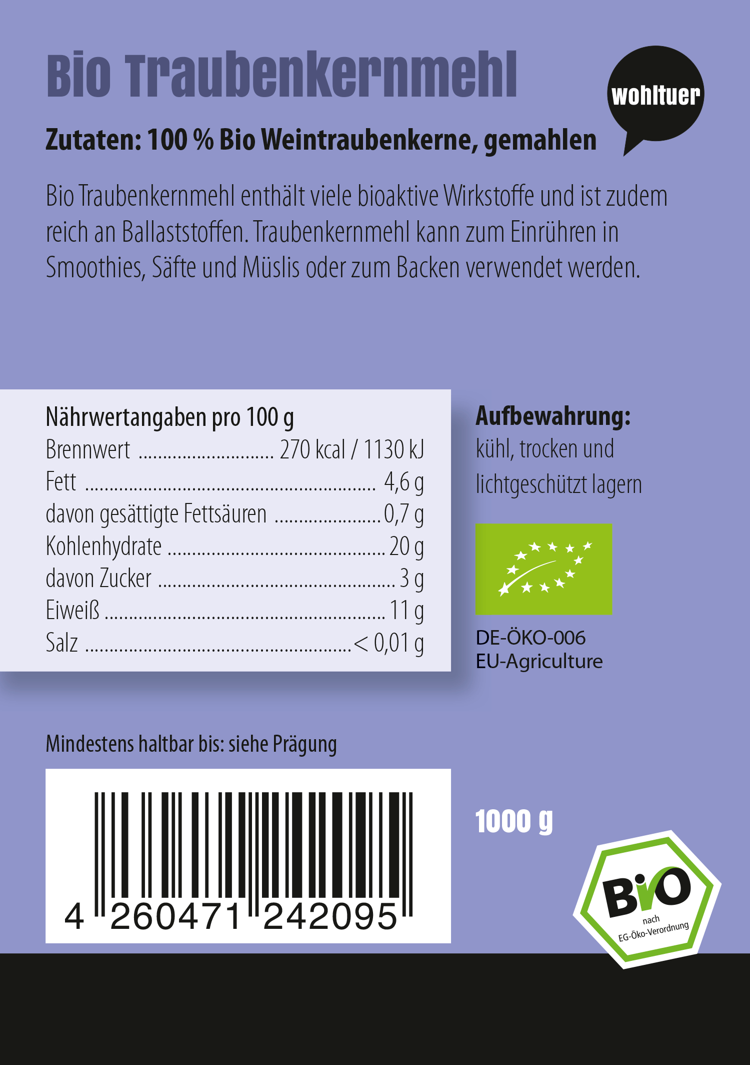 Bio Traubenkernmehl 1000g