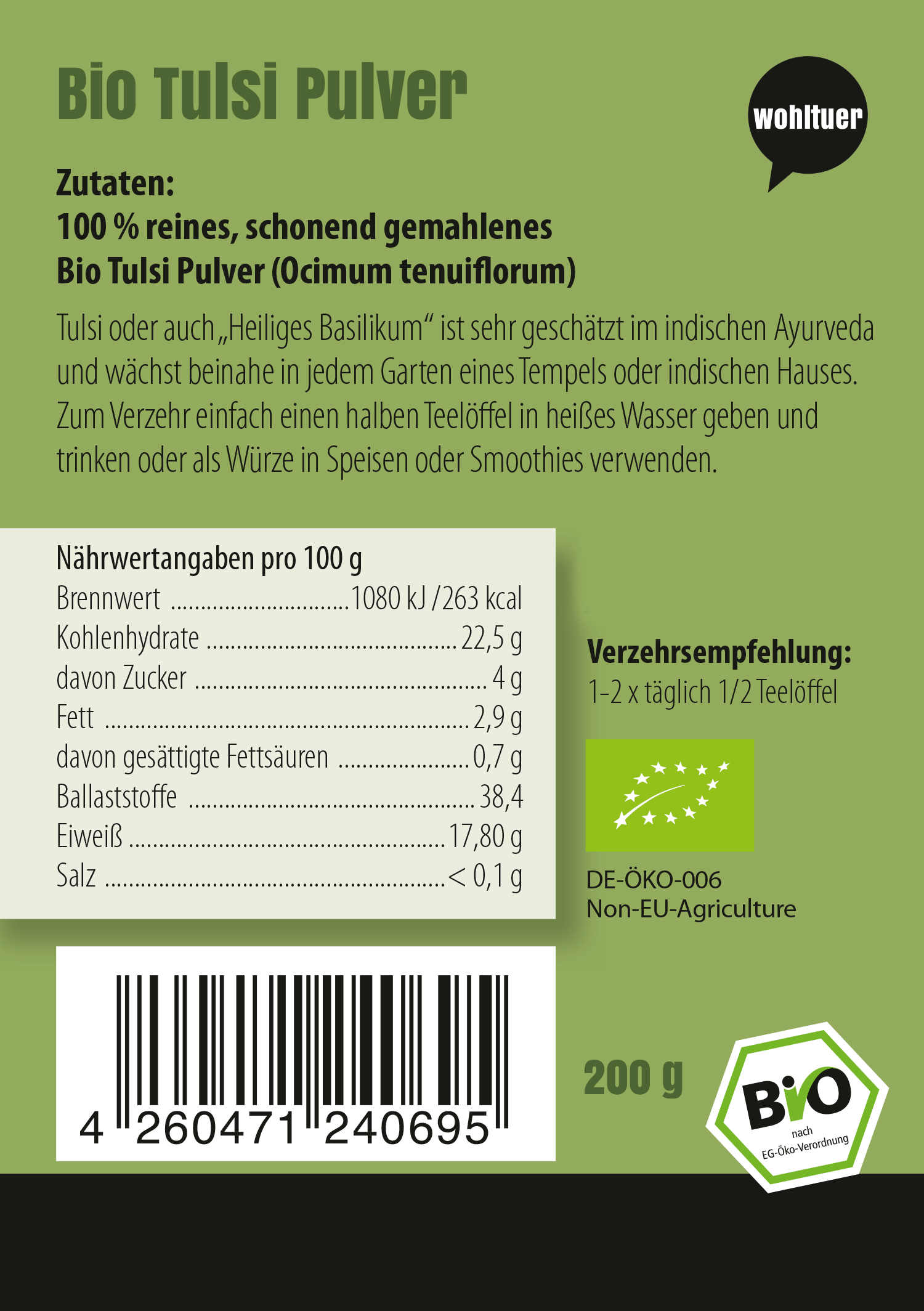 Bio Tulsipulver Grün 200g