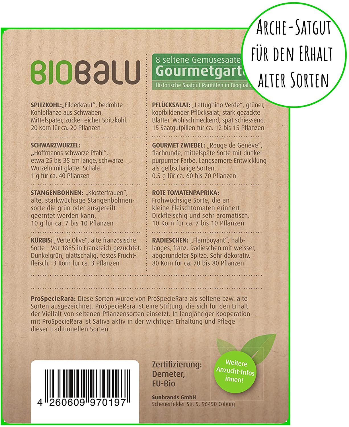 Biobalu Gourmetgarten, 8 Alte Sorten, Historisches Saatgutset