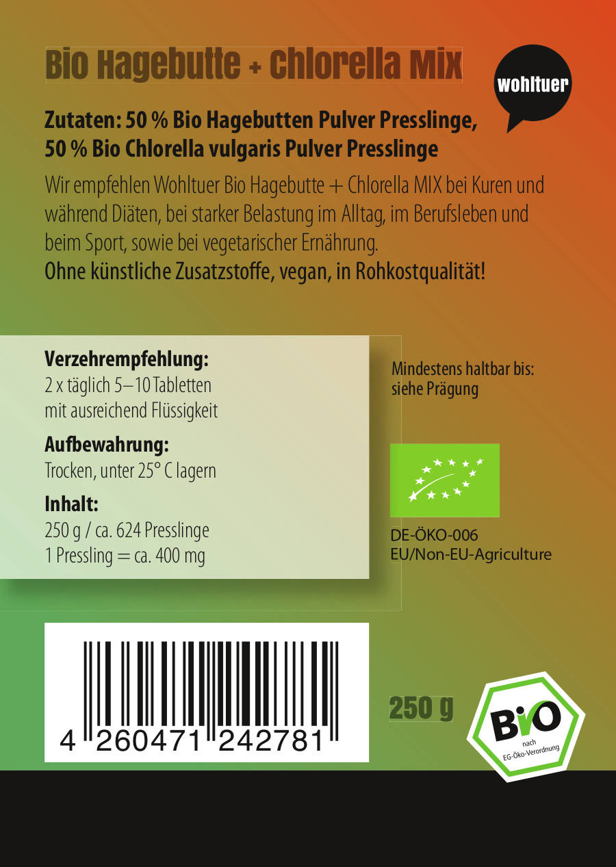 Bio Hagebutte Chlorella Mix Presslinge 250g
