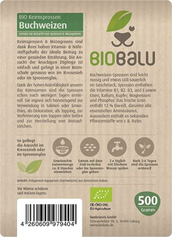 Biobalu Bio Buchweizen Keimsprossen Samen 500g