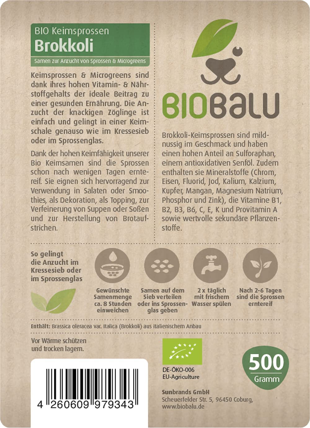 Biobalu Bio Brokkoli Keimsprossen Samen 500g